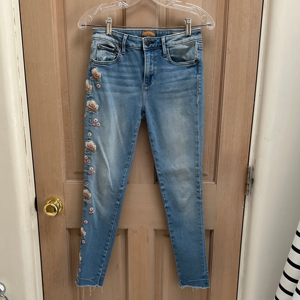 DRIFTWOOD Light Blue Skinny Jeans with Floral Embroidery